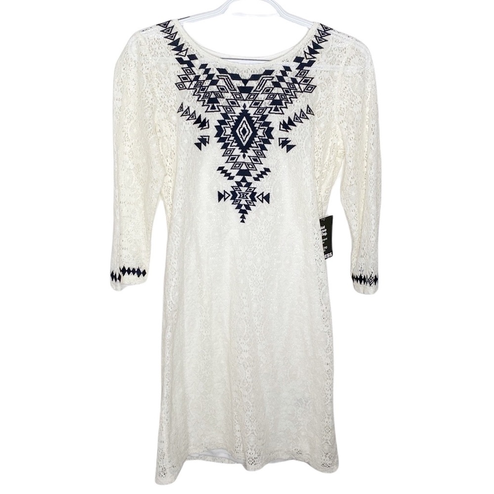 Express off white lace dress with black Aztec themed embroidery size S